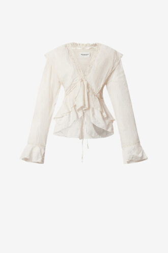 Blusa con volantes de gasa de algodón y lino Damya