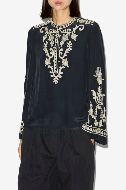 Blusa de crepé bordada Falonne Blusa de crepé bordada Falonne