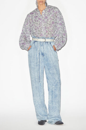Blusa de voile de algodón estampada y fruncida Salika Blusa de voile de algodón estampada y fruncida Salika