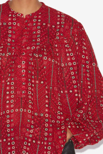 Blusa de voile de algodón estampada y fruncida Salika Blusa de voile de algodón estampada y fruncida Salika