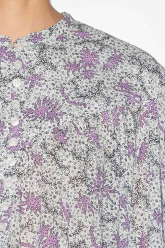 Blusa de voile de algodón estampada y fruncida Salika Blusa de voile de algodón estampada y fruncida Salika