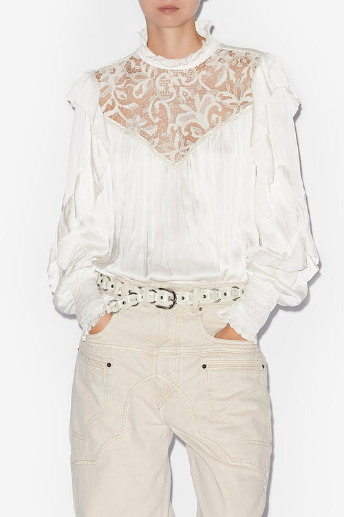 Blusa fluida Seila con encaje y volantes Blusa fluida Seila con encaje y volantes