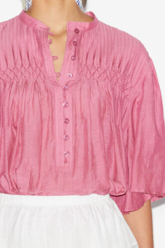 Blusa fruncida Destiny en voile de algodón liso Blusa fruncida Destiny en voile de algodón liso