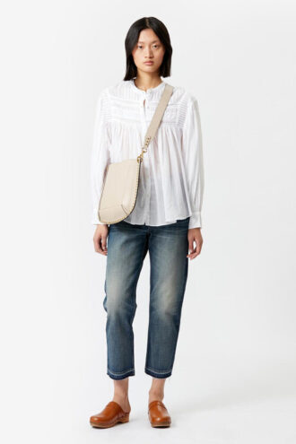 Blusa Plalia de voile de algodón liso fruncido Blusa Plalia de voile de algodón liso fruncido
