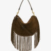 Bolso de mano Oskan Hobo Zip de piel de becerro ante con flecos Bolso de mano Oskan Hobo Zip de piel de becerro ante con flecos