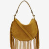Bolso de mano Oskan Hobo Zip de piel de becerro ante con flecos Bolso de mano Oskan Hobo Zip de piel de becerro ante con flecos