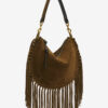 Bolso de mano Oskan Hobo Zip de piel de becerro ante con flecos Bolso de mano Oskan Hobo Zip de piel de becerro ante con flecos