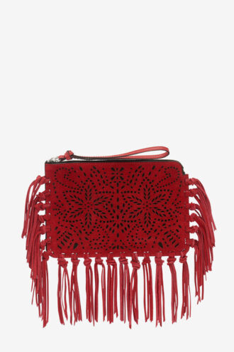 Bolso de mano plano con flecos de piel