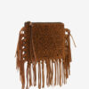 Bolso de mano plano con flecos de piel Bolso de mano plano con flecos de piel