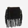 Bolso de mano plano con flecos de piel Bolso de mano plano con flecos de piel