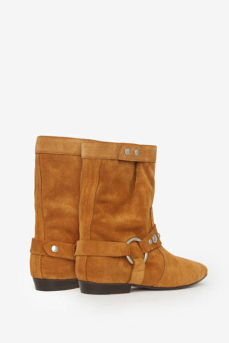 Botas de tacón plano Stania en piel de becerro anteada Botas de tacón plano Stania en piel de becerro anteada
