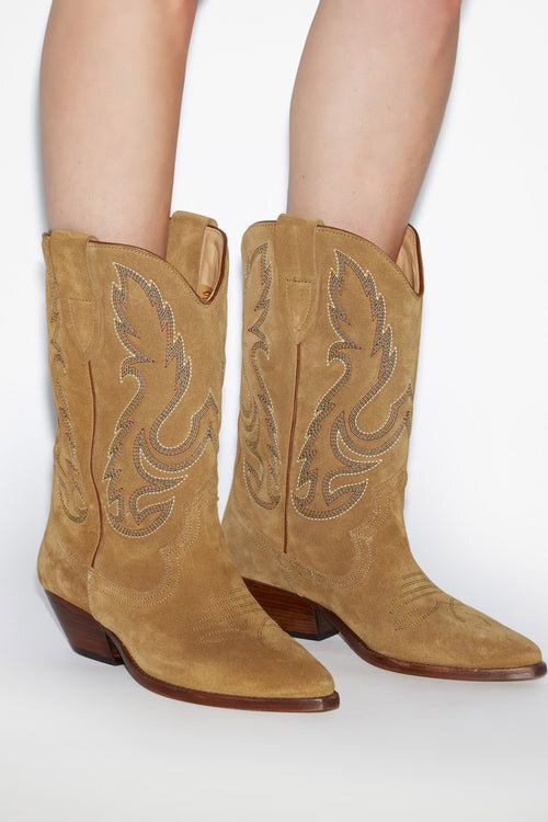 Botas vaqueras Duerto de piel de becerro anteada bordada Botas vaqueras Duerto de piel de becerro anteada bordada