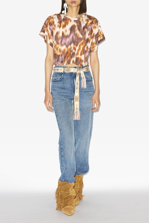 Camiseta corta de algodón con estampado acuarela Zilia Camiseta corta de algodón con estampado acuarela Zilia