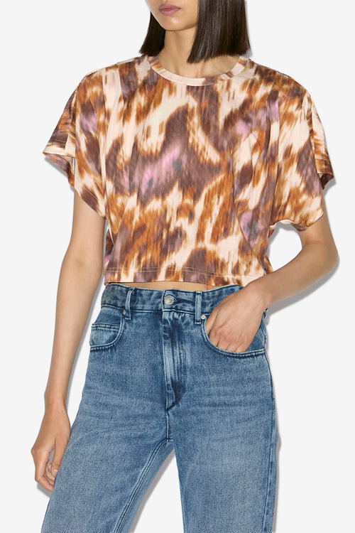 Camiseta corta de algodón con estampado acuarela Zilia Camiseta corta de algodón con estampado acuarela Zilia