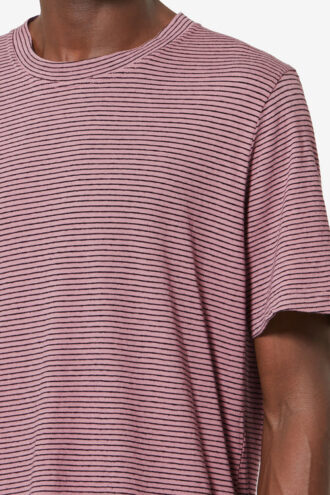 Camiseta de manga corta a rayas de algodón y lino