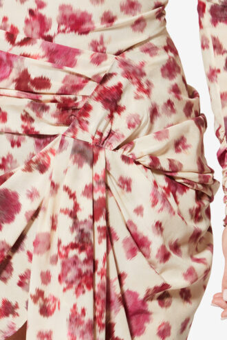 Falda corta drapeada estampada de seda elástica Ovia