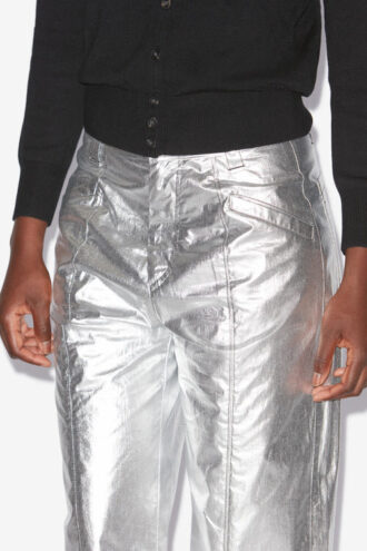 Pantalones Aude de algodón con acabado plateado recubierto