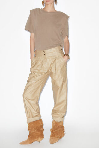 Pantalones rectos de lino recubierto Fidji