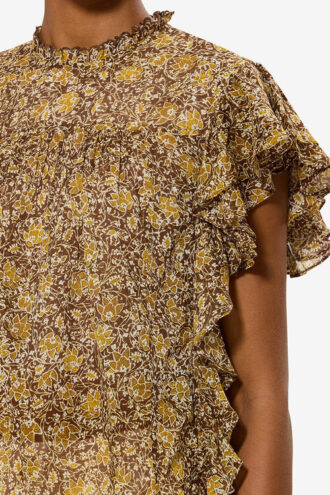 Top Dalyane con volantes de gasa de algodón estampada