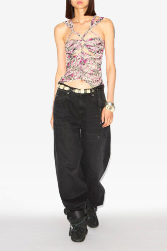 Top de seda estampada con tirantes y fruncido de Revon