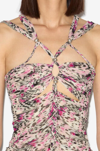 Top de seda estampada con tirantes y fruncido de Revon