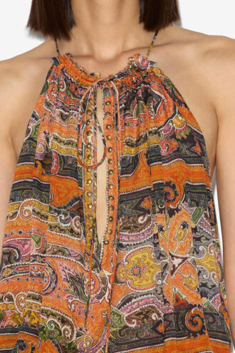 Top de seda estampado Marilou con tachuelas y ojales