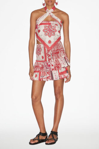 Top de voile de algodón estampado Feyza