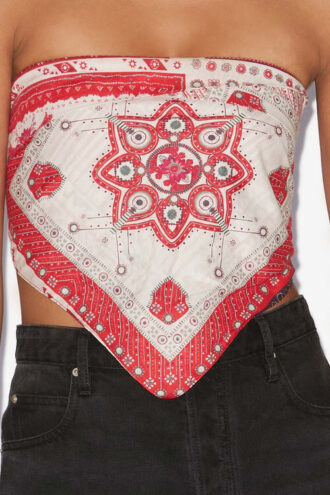 Top de voile de algodón estampado Feyza