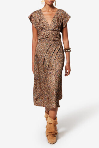 Top Lonea de jacquard de seda con estampado floral drapeado