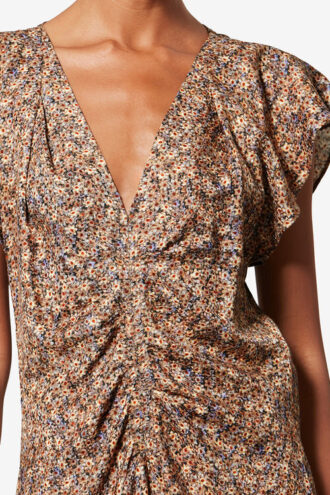 Top Lonea de jacquard de seda con estampado floral drapeado