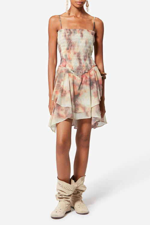 Vestido Anka de voile de algodón estampado fruncido con tirantes Vestido Anka de voile de algodón estampado fruncido con tirantes