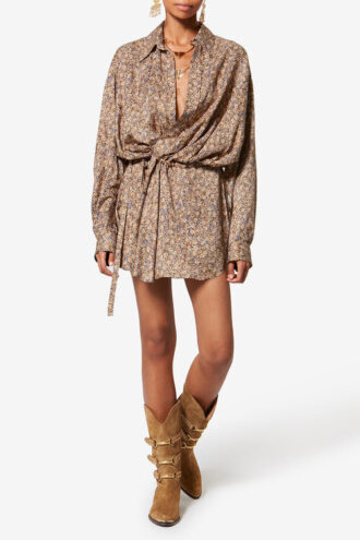 Vestido camisero de jacquard de seda con estampado floral Harmony