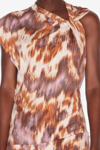 Vestido camiseta asimétrico de jersey con estampado acuarela