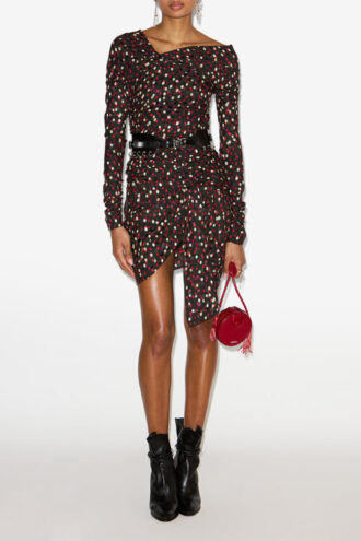 Vestido drapeado de seda estampada Elara