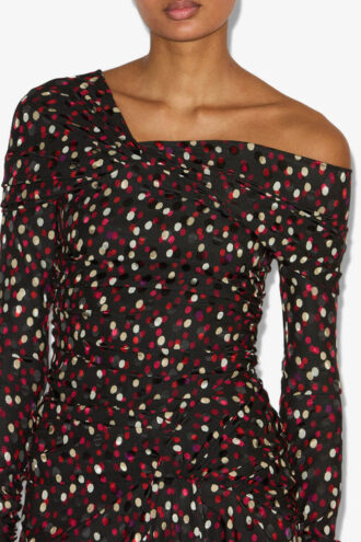 Vestido drapeado de seda estampada Elara