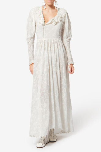 Vestido largo de algodón y seda con estampado floral