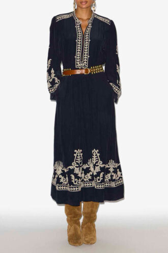 Vestido largo de crepé bordado Feliana