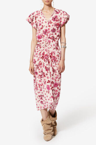 Vestido midi elástico de seda estampado Terenae