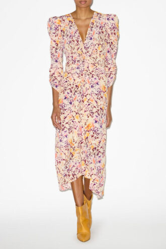 Vestido midi fruncido de mezcla de seda Albini