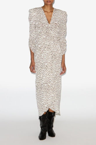 Vestido midi fruncido de seda estampada de Albini