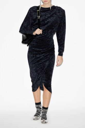 Vestido midi Hadley de terciopelo fruncido