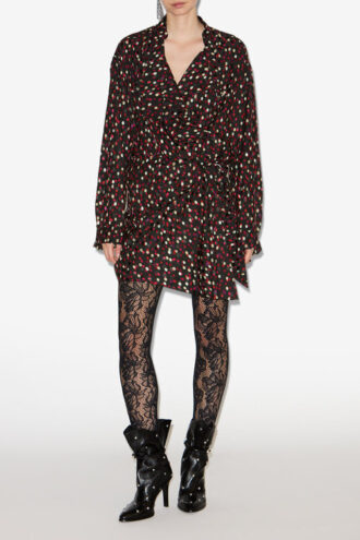 Vestido Ora de seda drapeado con estampado de lunares